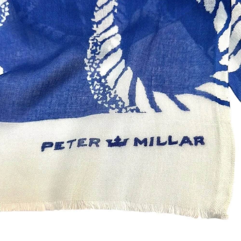 NWT Peter Millar Large Oblong Scarf Lightweight Viscose White Blue Women’s Men’s